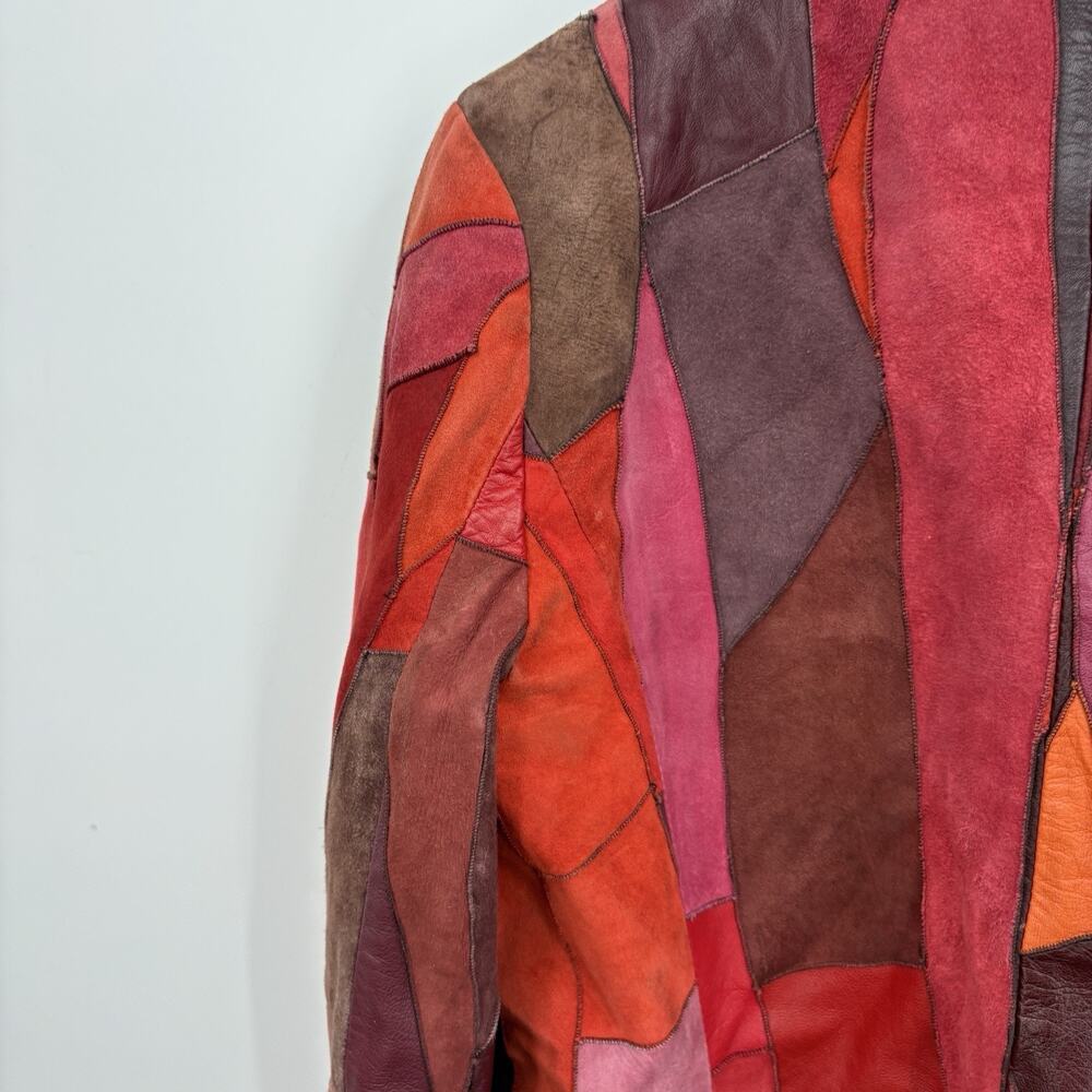 Vintage Suede Leather Patchwork Jacket Small Whimsigoth Witchy 90s ASO Charmed - Picture 12 of 12